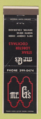 Matchbook Cover - Mr G's Steak Lobster Denver Colorado