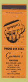 Matchbook Cover - Gumm's Restaurant West Bend WI Betty Gumm