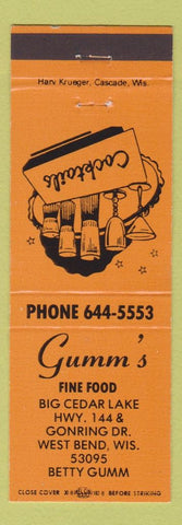 Matchbook Cover - Gumm's Restaurant West Bend WI Betty Gumm