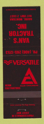Matchbook Cover Van's Tractor Havre MT Versatile Allis Chalmers Renn Cultivators