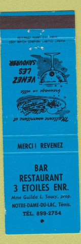 Matchbook Cover - Bar Restaurant 3 E T???miscouata-sur-le-Lac QC WEAR blue