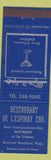 Matchbook Cover - Restaurant De L'Espinay Montmagny QC