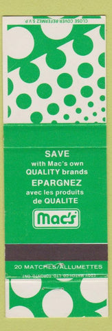 Matchbook Cover - Mac's Brand Grocery green Canada
