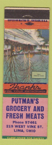 Matchbook Cover - Putman's Grocery Lima OH Snow Covered Lane