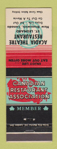 Matchbook Cover - Arcadia Theatre Restaurant St Leonard NB