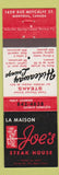 Matchbook Cover - La Maison Joe's Steak House Montreal QC