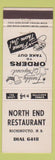 Matchbook Cover - North End Restaurant Richibucto NB