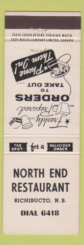 Matchbook Cover - North End Restaurant Richibucto NB