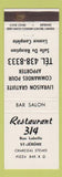 Matchbook Cover - Restaurant 314 BBQ St Jerome QC
