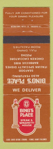 Matchbook Cover - Dino's Place Pizza BBQ Italian  Vancouver Victoria BC CHAIN