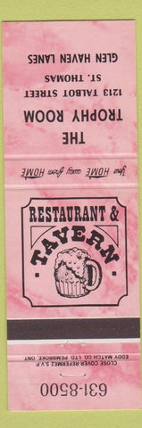 Matchbook Cover - Trophy Room Glen Haven Lanes Bowling ST Thomas ON
