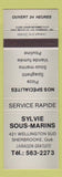 Matchbook Cover - Sylvie Sous Marins Sherbrooke QC Pizza