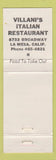 Matchbook Cover - Villani's Italian Restaurant La Mesa CA