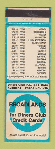 Matchbook Cover - Broadland's Finance Diners Club Card Auckland New Zealand WEAR