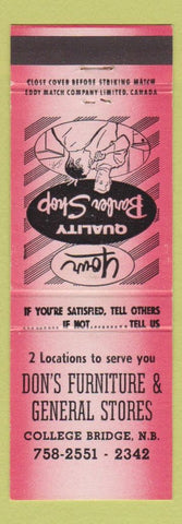 Matchbook Cover - Don's Furniture Stores College Bridge NB Barber Shop red