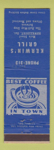 Matchbook Cover - Kerwin's Grill Hawkesbury ON low phone #