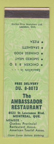 Matchbook Cover - Ambassador Restaurant Montreal QC Pizza