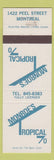 Matchbook Cover - Monroe's Tropical 70 Montreal QC Record Cave lps tapes