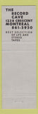 Matchbook Cover - Monroe's Tropical 70 Montreal QC Record Cave lps tapes