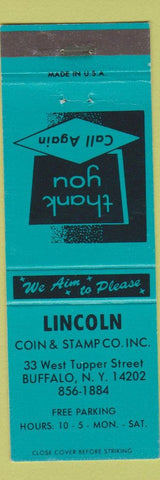 Matchbook Cover - Lincoln Coin Stamp Buffalo NY teal