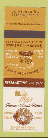 Matchbook Cover - Del Mar Tavern Steak House Ottawa ON Pizza Spaghetti