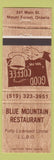 Matchbook Cover - Blue Mountain Restaurant Mount Forest ON