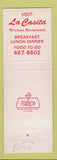 Matchbook Cover - La Casita Mexican Restaurant Fremont CA WEAR