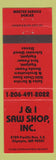 Matchbook Cover - J and I Saw Shop Olympia WA Stihl Chain Saws Toro