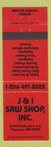 Matchbook Cover - J and I Saw Shop Olympia WA Stihl Chain Saws Toro