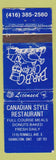 Matchbook Cover - Canadian Style Restaurant BBQ Hamilton ON  #2 POOR