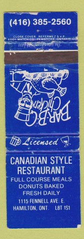 Matchbook Cover - Canadian Style Restaurant BBQ Hamilton ON  #2 POOR