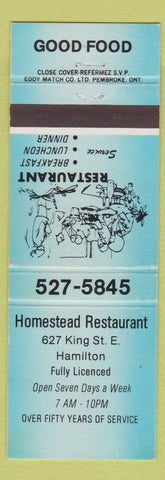 Matchbook Cover - Homestead Restaurant Hamilton ON
