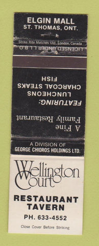 Matchbook Cover - Wellington Court Restaurant Tavern St Thomas ON