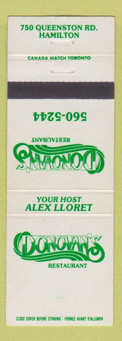 Matchbook Cover - Donovan's Restaurant Hamilton ON