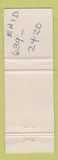 Matchbook Cover - Art Shop Gallery Hamilton ON POOR