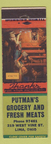 Matchbook Cover - Putman's Grocery Meat Lima OH All Pals