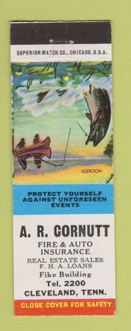 Matchbook Cover - AR Cornutt Insurance Cleveland TN Hooked Fish