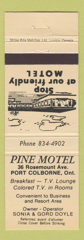 Matchbook Cover - Pine Motel Port Colborne ON yellow