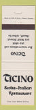 Matchbook Cover - Ticino Swiss Italian Restaurant Banff AB