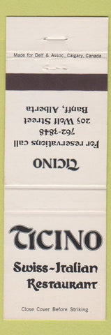 Matchbook Cover - Ticino Swiss Italian Restaurant Banff AB