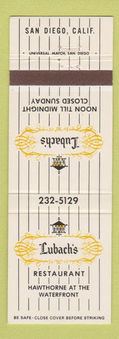 Matchbook Cover - Lubach's Restaurant San Diego CA WEAR