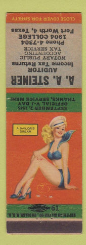 Matchbook Cover - AA Steiner Income Tax Fort Worth TX pinup Sailor's Dream