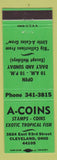 Matchbook Cover - A Coins Stamps Tropical Fish Cleveland OH green