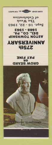 Matchbook Cover - 275th Anniversary Aston Township PA 1963