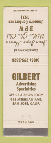 Matchbook Cover - Willow Glen Club San Jose CA Gilbert Ads 1971 BPW