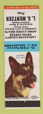 Matchbook Cover - Lancaster Swiss Cheese Meat York PA Mentzer German Shepherd