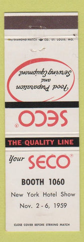 Matchbook Cover - Seco Food Prep Equipment New York Hotel Show 1959 WEAR