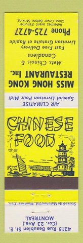 Matchbook Cover - Miss Hong Kong Restaurant Chinese Montreal QC