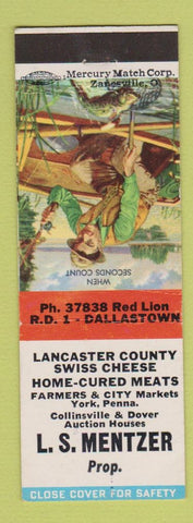 Matchbook Cover - Lancaster Swiss Cheese Meat York PA Mentzer Seconds Count