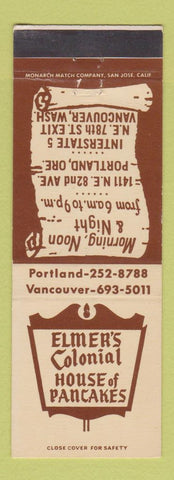 Matchbook Cover - Elmer's Colonial House of Pancakes Vancouver WA Portland OR
